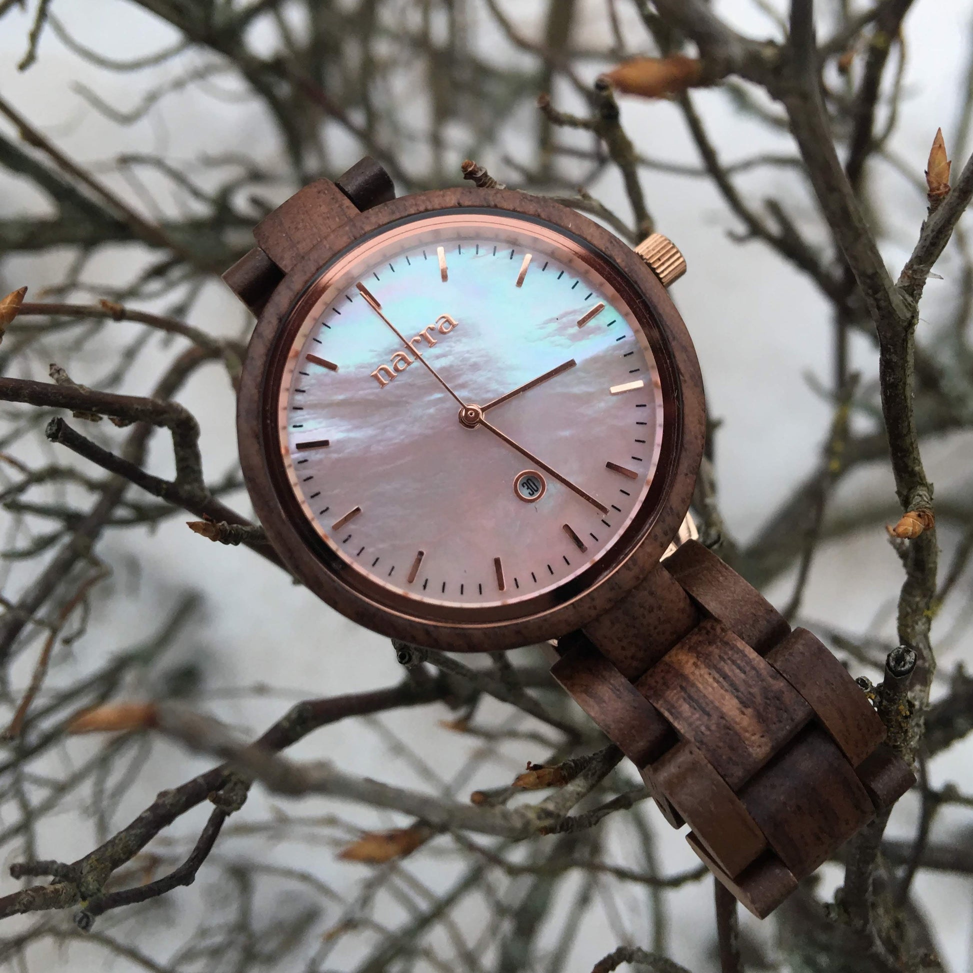 Anilao in Walnut and Pink - Narra Wooden Watches
