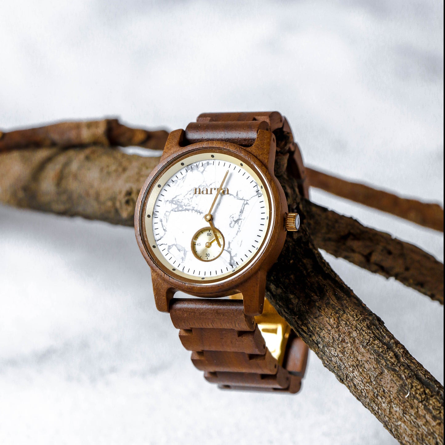 Beach Sand in Walnut and White Marble - Narra Wooden Watches