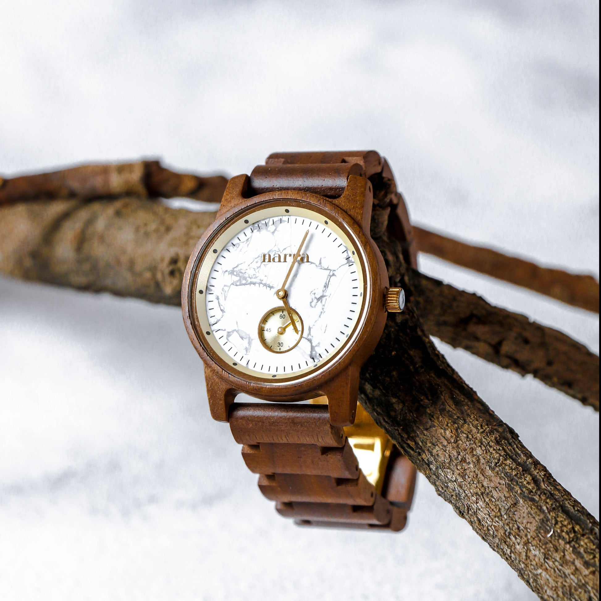 Beach Sand in Walnut and White Marble - Narra Wooden Watches