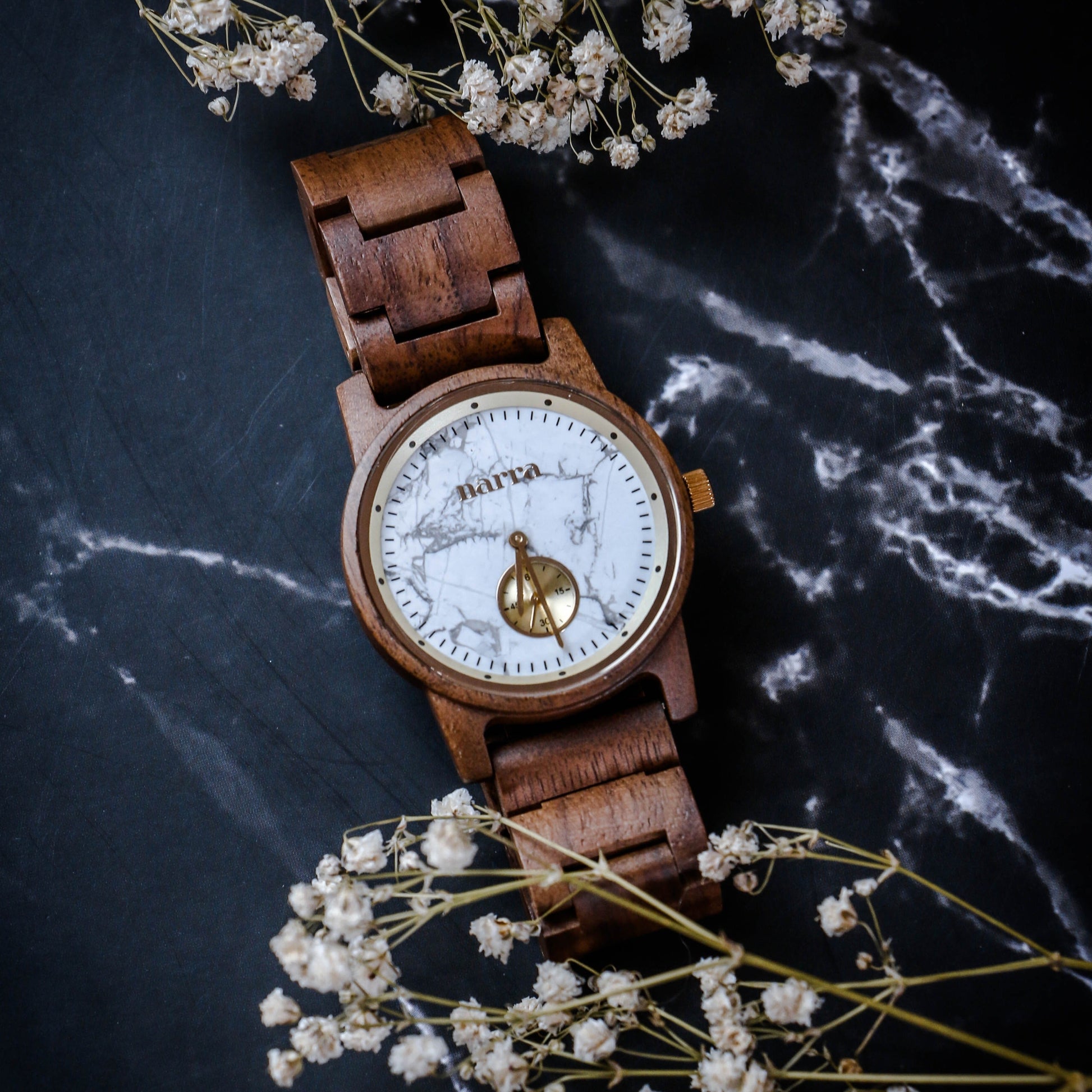 Beach Sand in Walnut and White Marble - Narra Wooden Watches