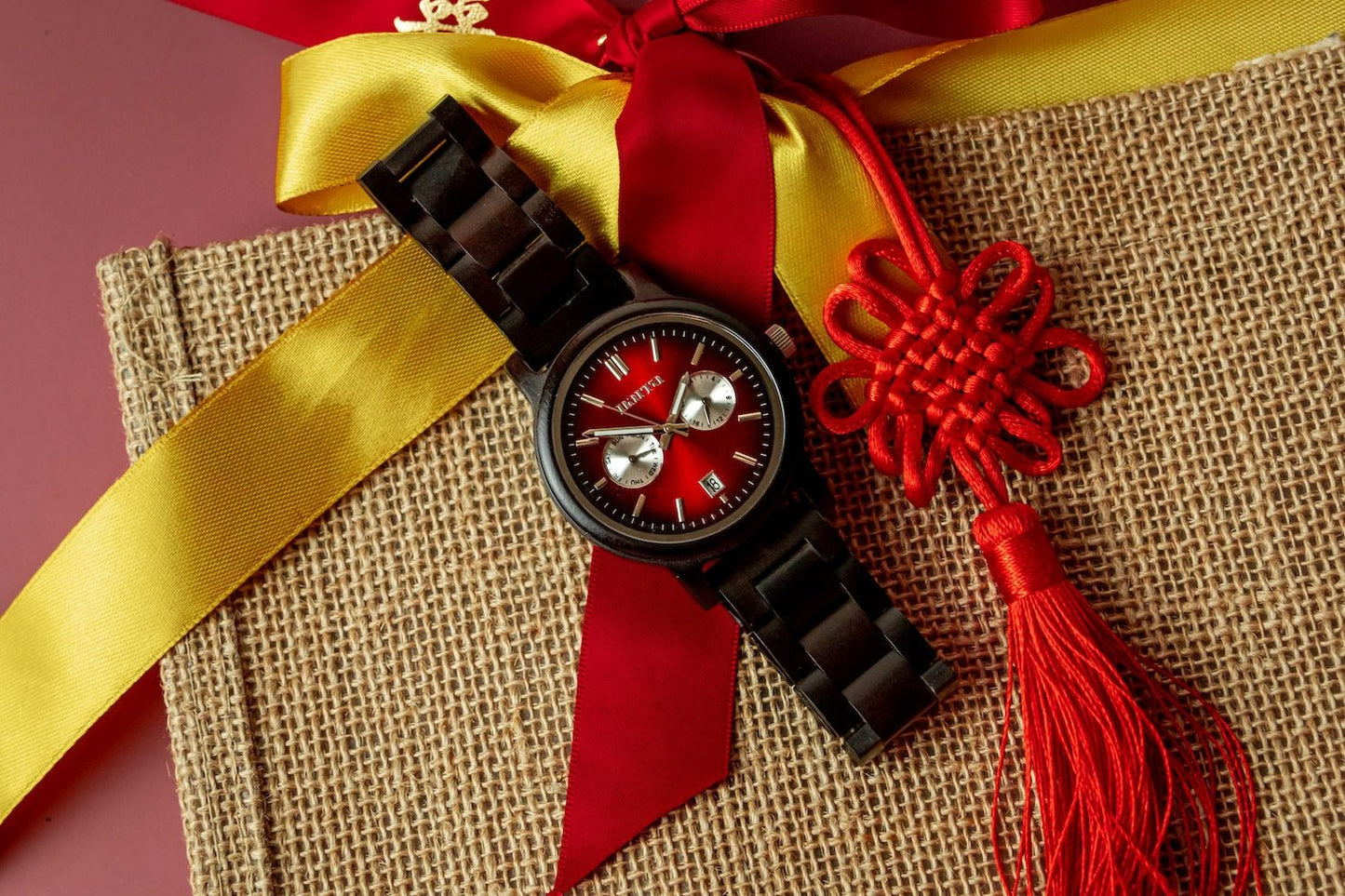 NEW - Blaze in Dark Sandalwood and Red - Narra Wooden Watches