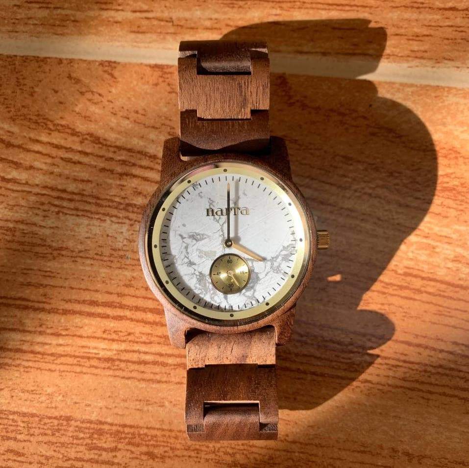 Beach Sand in Walnut and White Marble *NEW - Narra Wooden Watches
